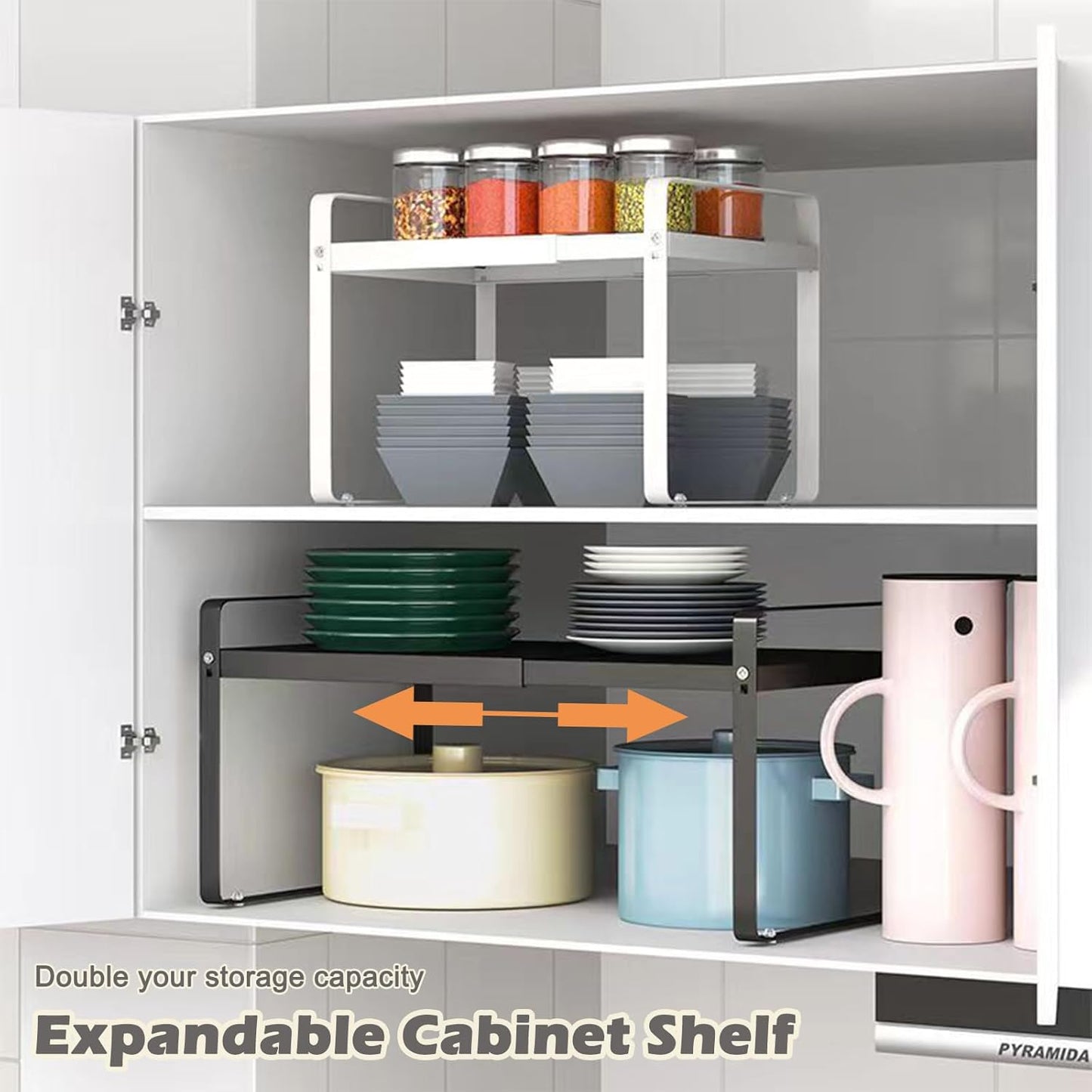 3 Pack Expandable Cabinet Shelf Organizer Kitchen Shelf Riser Stackable Pantry Shelves Kitchen Organizers and Storage Metal Spice Rack Countertop Organizer Cupboard Adjustable Shelfs