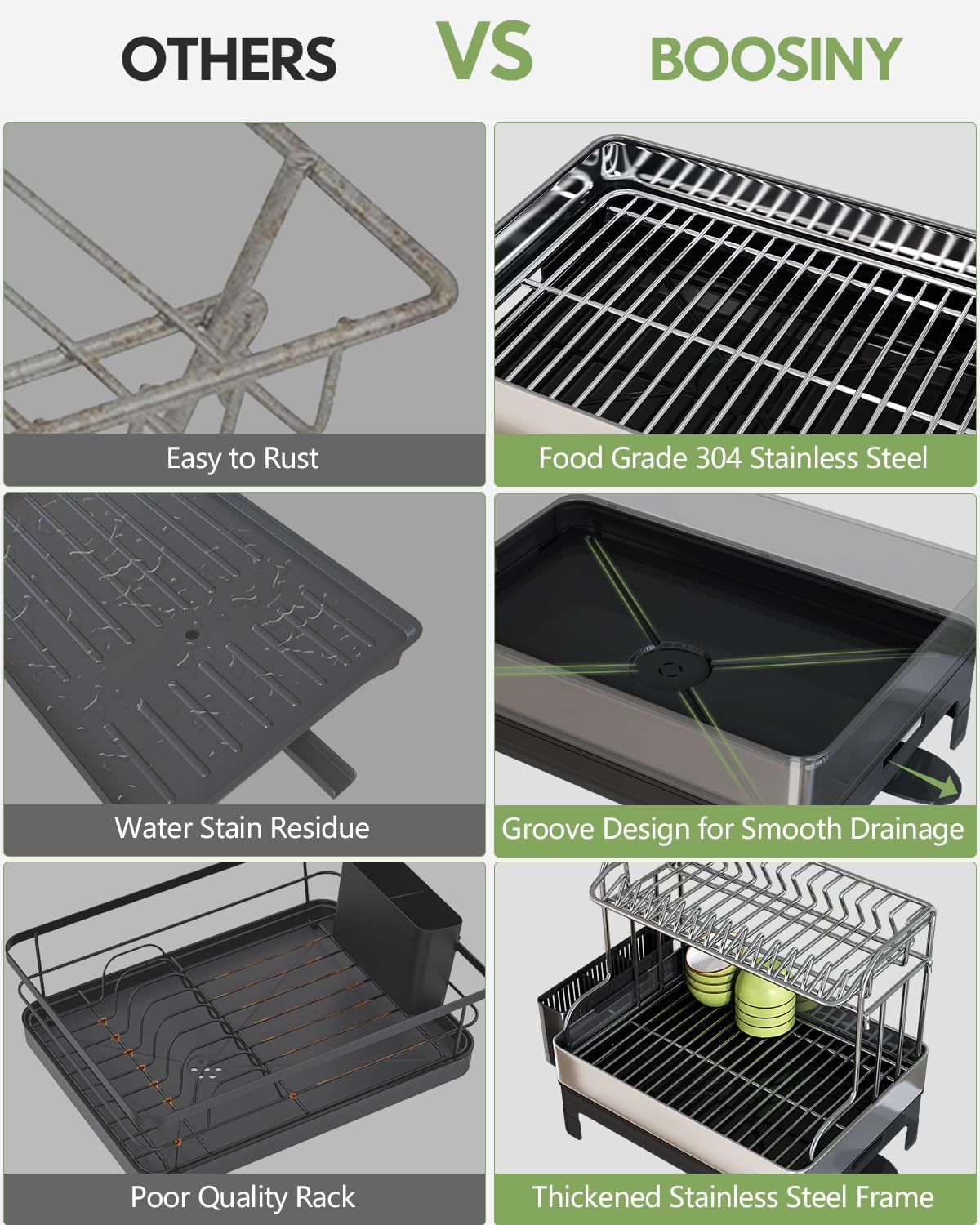 Extra Large Two Tier Stainless Steel Dish Drainer Drying Rack with Drainboard for Kitchen Counter