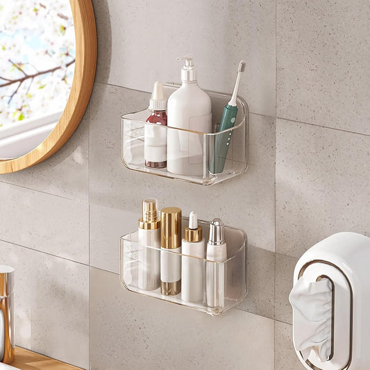2pc Acrylic Wall Mount Organizer, Small Adhesive Clear Cabinet Door Organizer,Acrylic Shelves for Wall,No Drilling Hang Walls,with Self Adhesive Tape, for Bathroom, Kitchen, Living Room