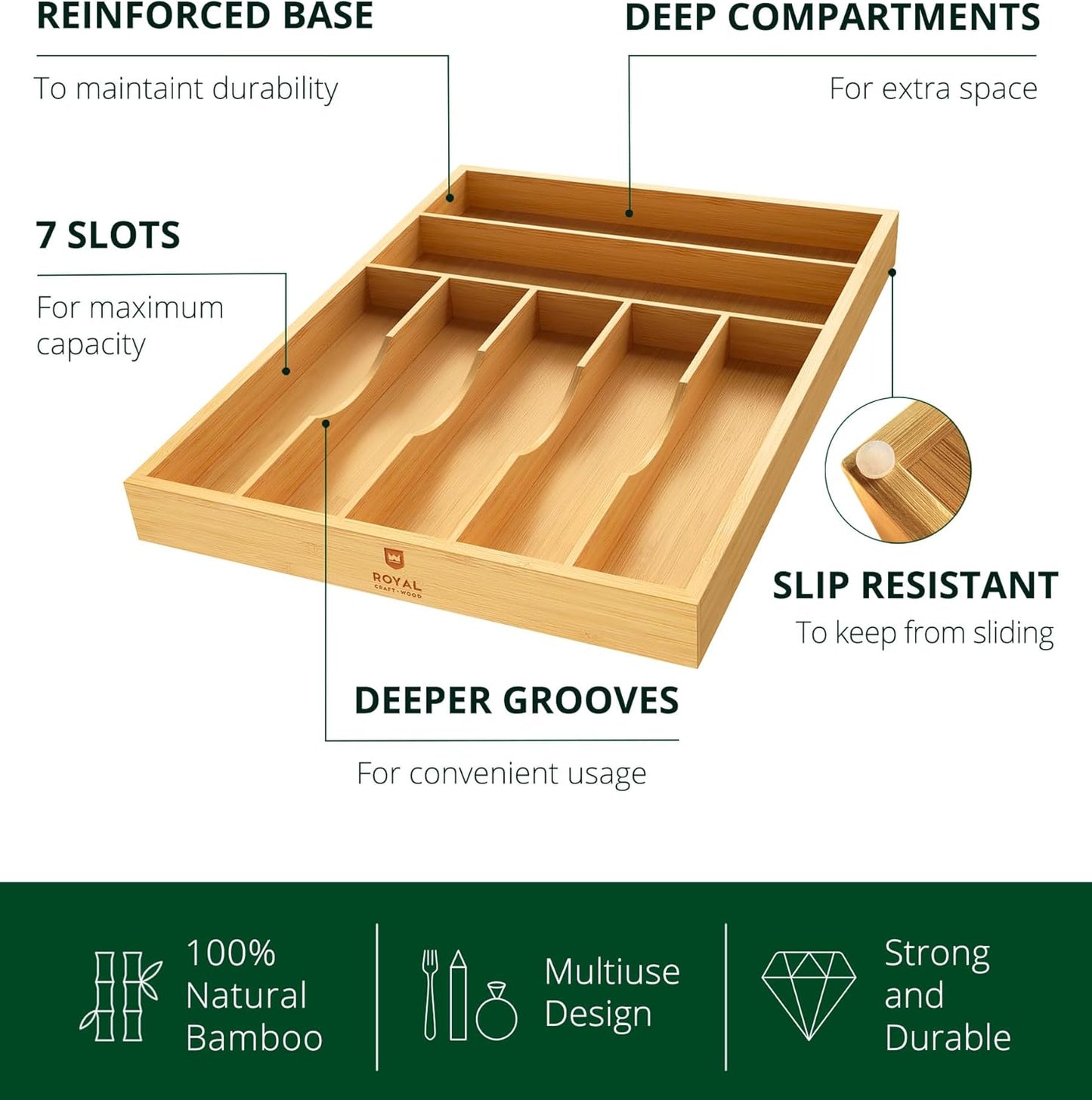 Luxury Bamboo Utensil Rack and Silverware Organizer