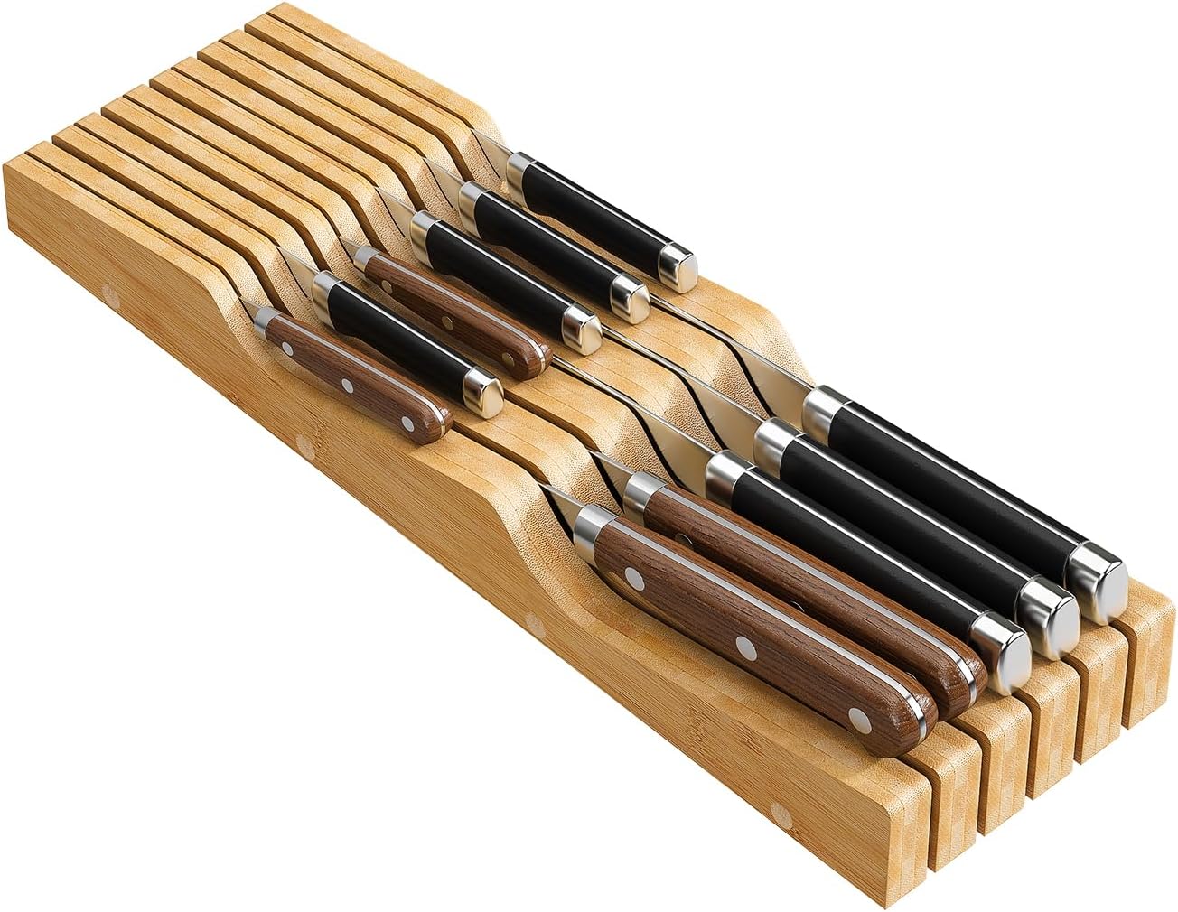 Bamboo In-Drawer Knife Block for 11 Knives(Not Included)