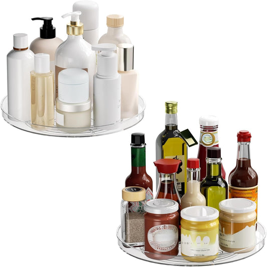 2 Pack Lazy Susan Organizer Turntable, Clear 9 Inch Rotating Organizer Tray for Cabinet Table Top