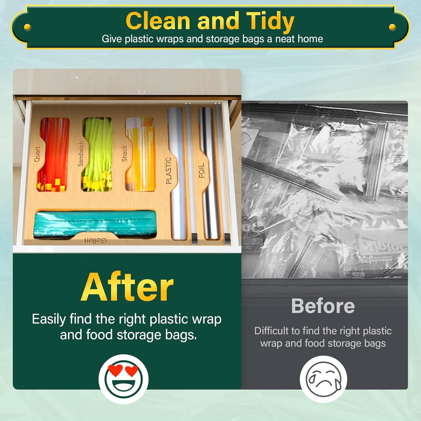 Bag Organizer and Plastic Wrap Dispenser with Cutter