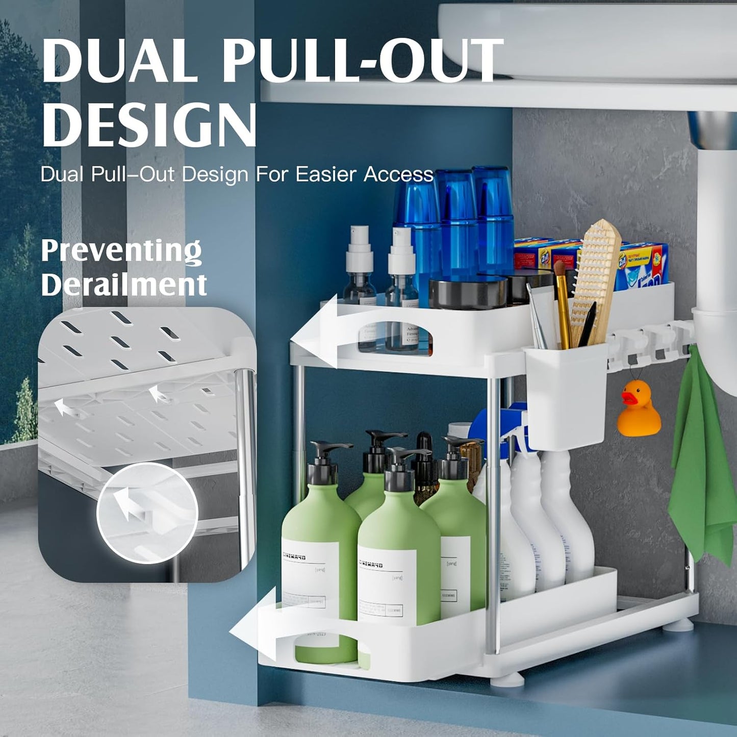 2 Pack Under Sink Organizers and Storage, Double Sliding Kitchen Cabinet Organizer