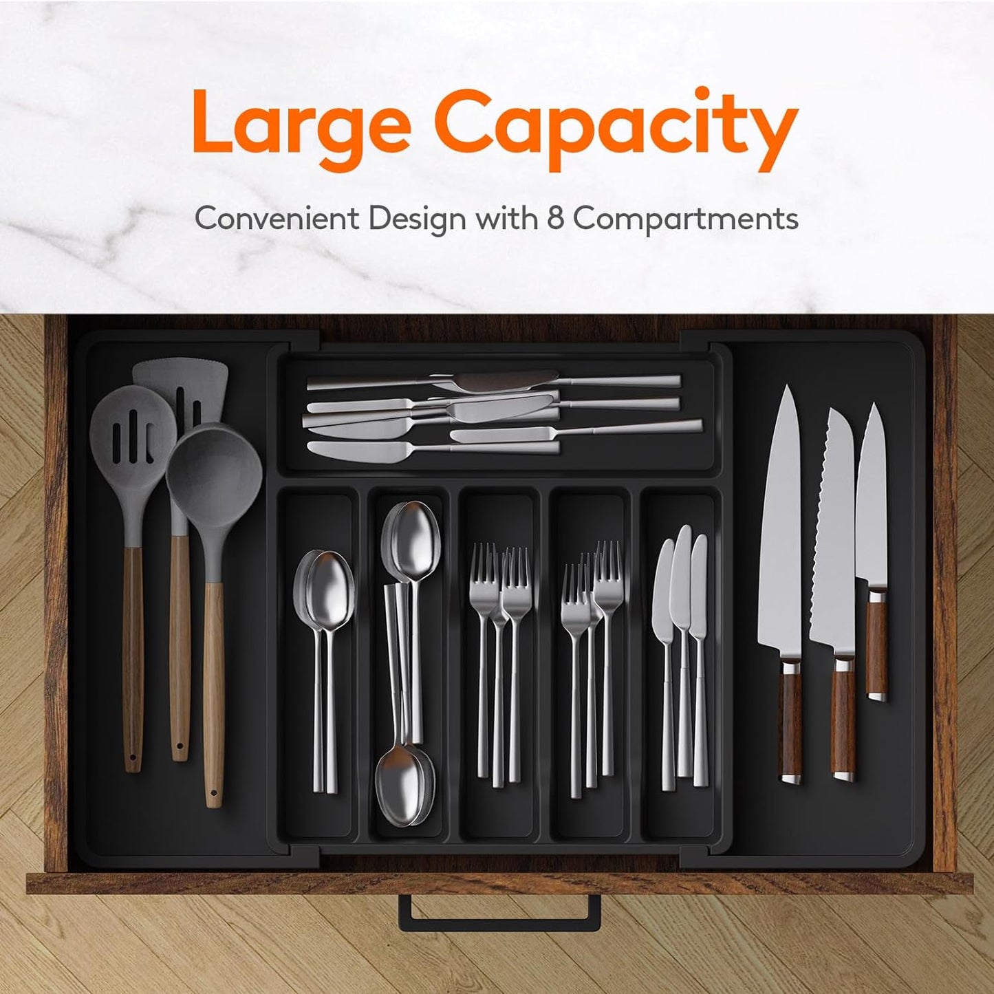 Silverware Drawer Organizer, Expandable Utensil Tray for Kitchen