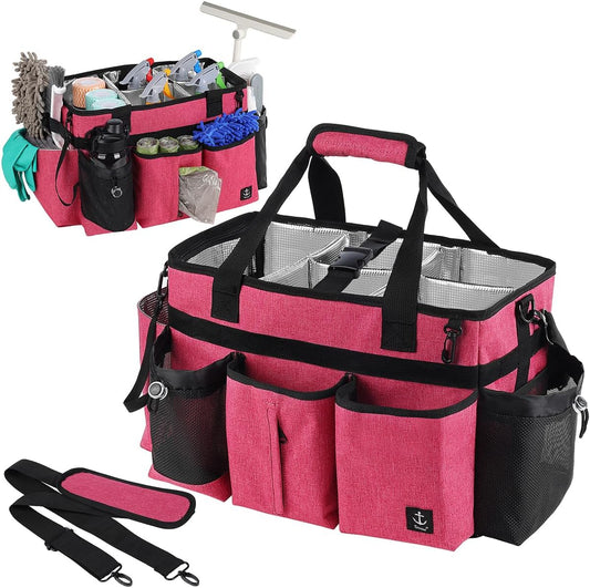 Large Cleaning Caddy Bag Built-in Sturdy Support Board, Cleaning Organizer with Detachable Divider