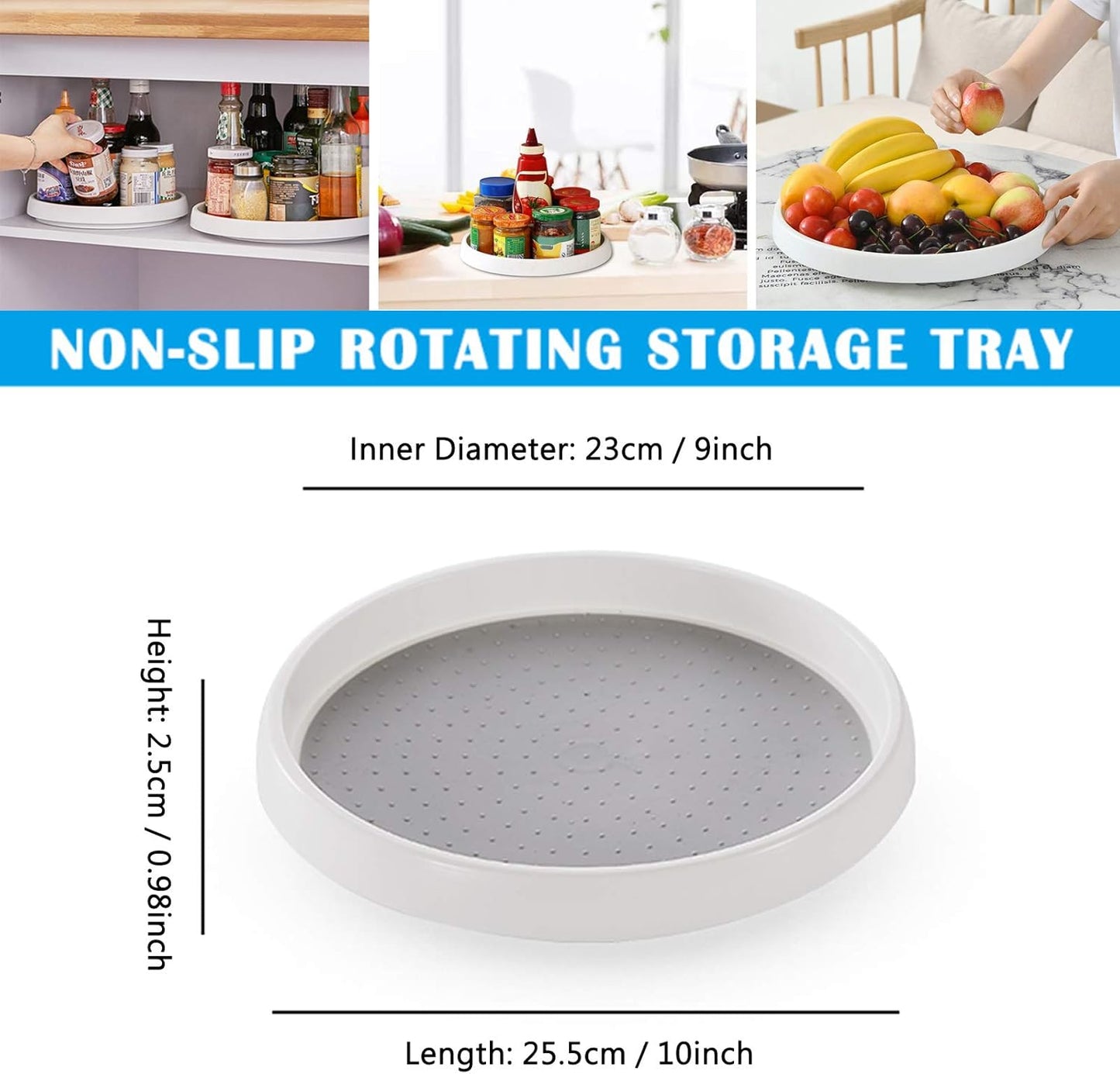 Pantry Lazy-Susan Turntable Cabinet Organizer - 10-inch Non-Skid Spin Spice Rack
