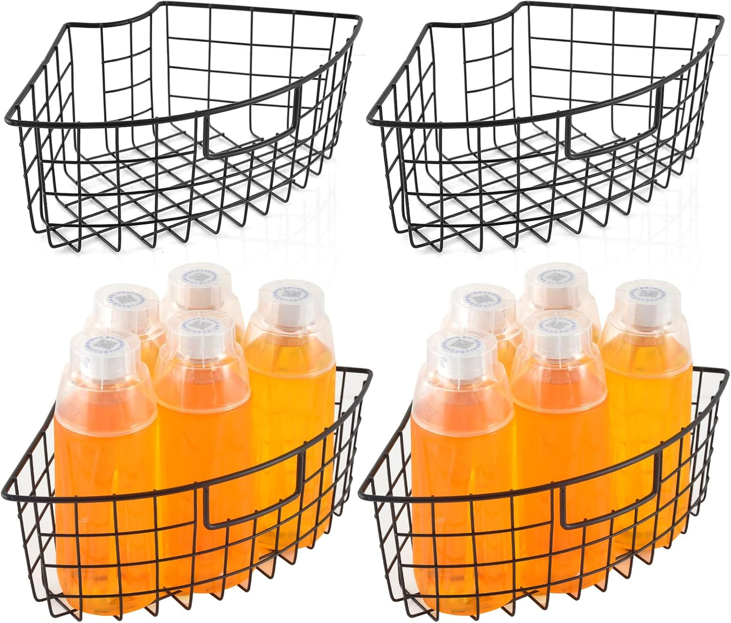 4 Pack Lazy Susan Basket Lazy Susan Organizer Bins for 18"/20" Diameter Turntable 1/4 Wedge Corner Cabinet Organizer Kitchen Organization Metal Lazy Susan with Handle for Cabinet