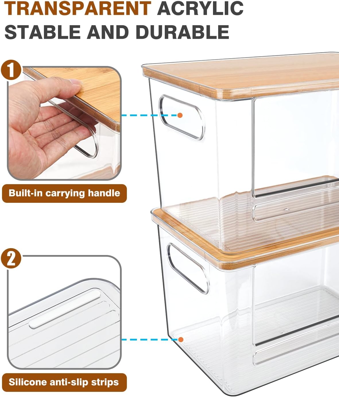 Trash Bag Dispenser 2 Pack, Stackable Acrylic Garbage Bags Dispenser with Bamboo Lid