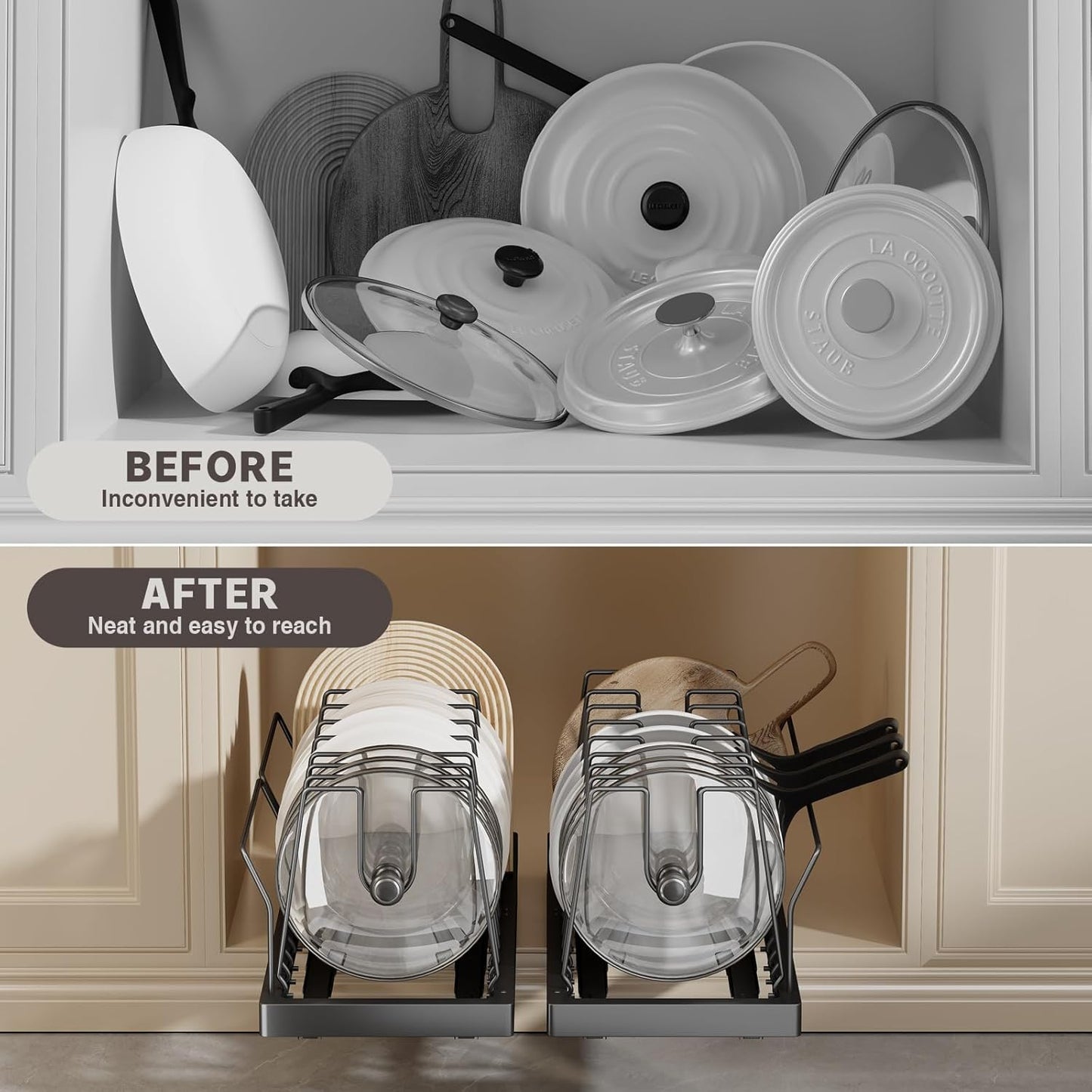 2 Pack Pots and Pans Organizer Under Cabinet