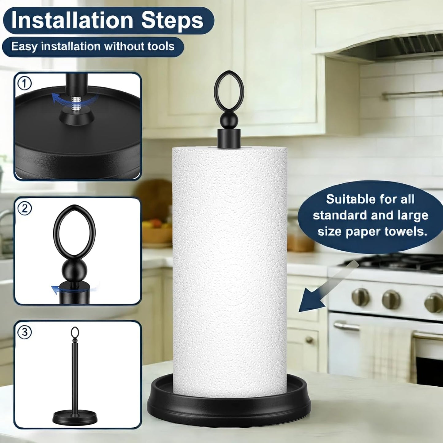 Standing Paper Towel Holder, Non-Slip Paper Towel Roll Holder for Bathroom