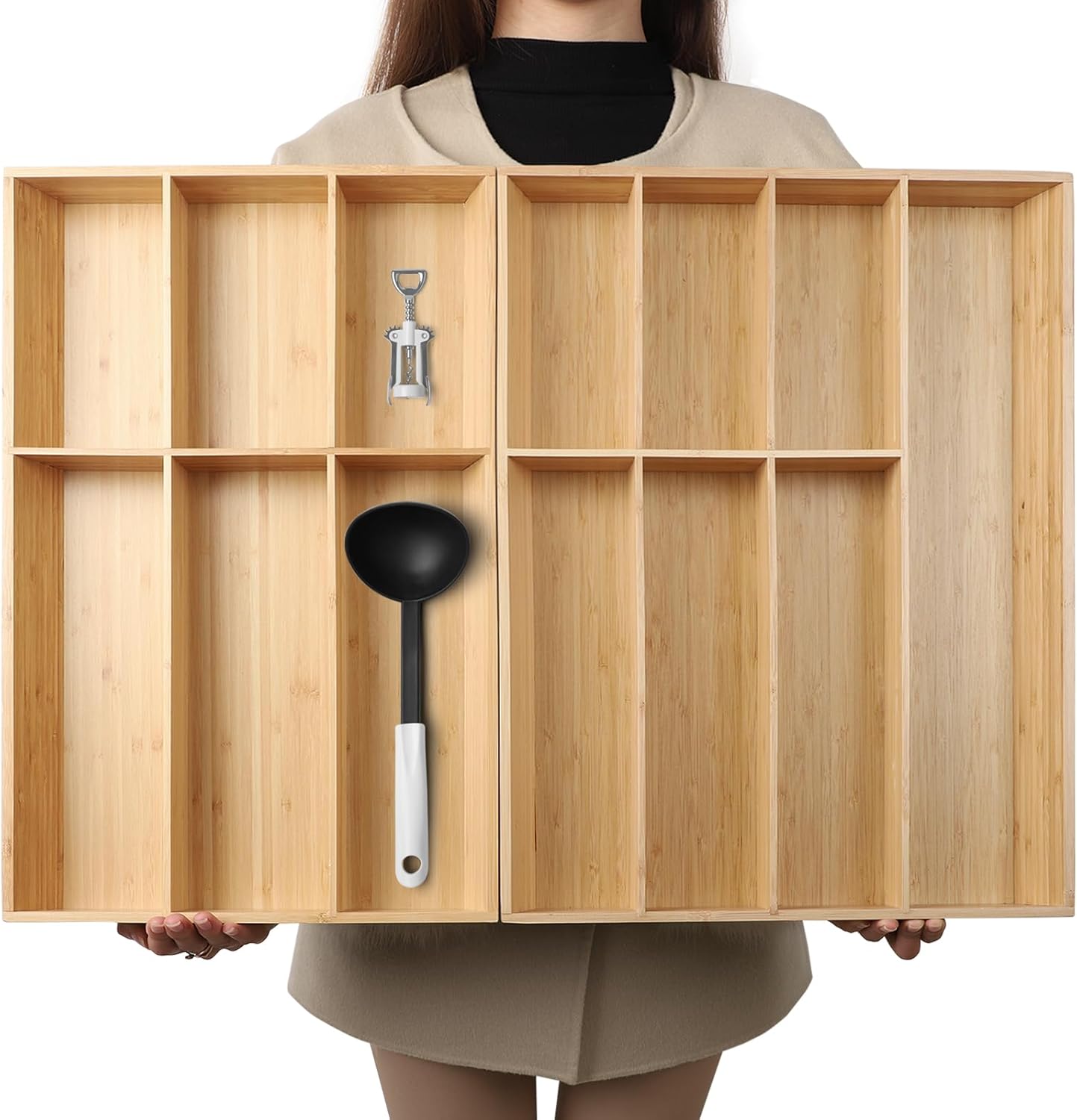 13 Slot V-Shaped Bamboo Drawer Organizer Set of 2