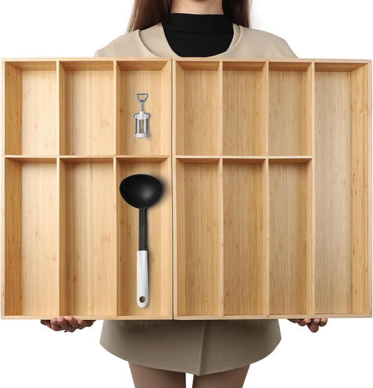 13 Slot V-Shaped Bamboo Drawer Organizer Set of 2
