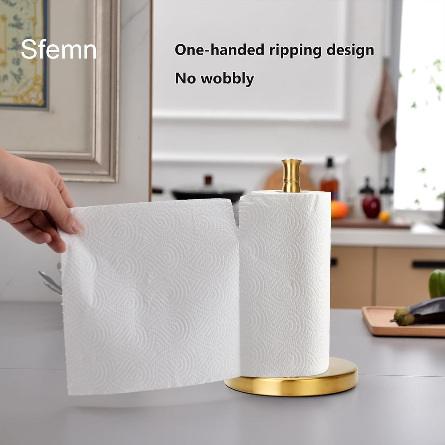 Paper Towel Holder Countertop, Weighted Base for One-Handed Tear