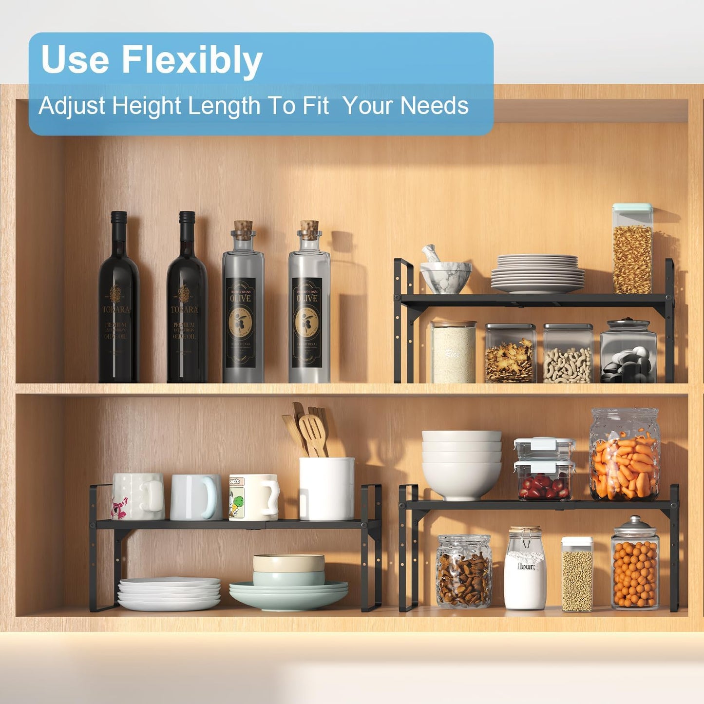 15.5 to 25.5 Inch Kitchen Cabinet Shelf Organizers, Adjustable Kitchen Counter Shelf Organizer