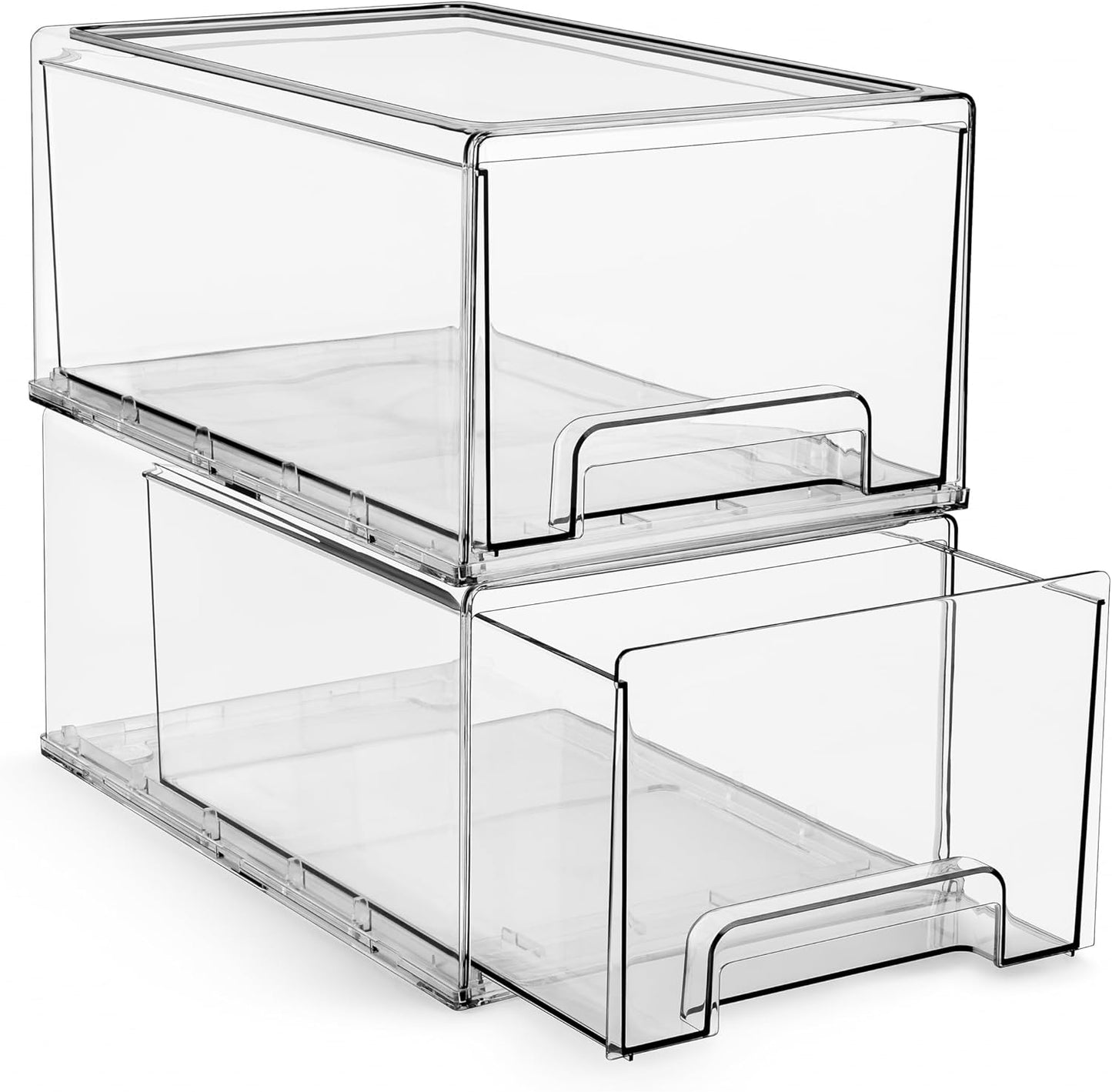 Large Clear Storage Drawers (2 Pack) – Stackable Pull-Out Storage Bins with Handles