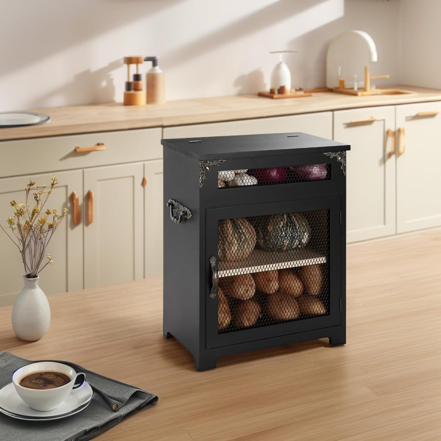 Mini Potato and Onion Storage Bin - Wooden Storage Box for Kitchen Countertops