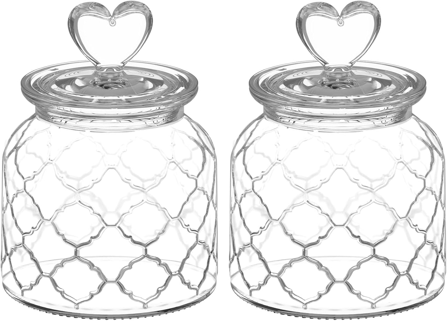 22 oz Clear Glass Canister with Cute Heart shaped Lids Set