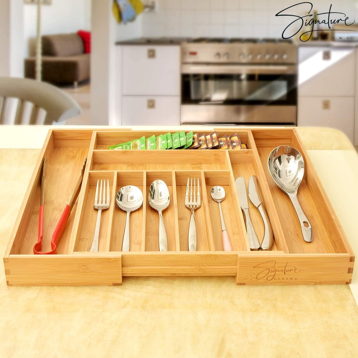 Bamboo Expandable Utensil Drawer Organizer, Premium Bamboo for Cutlery, Flatware