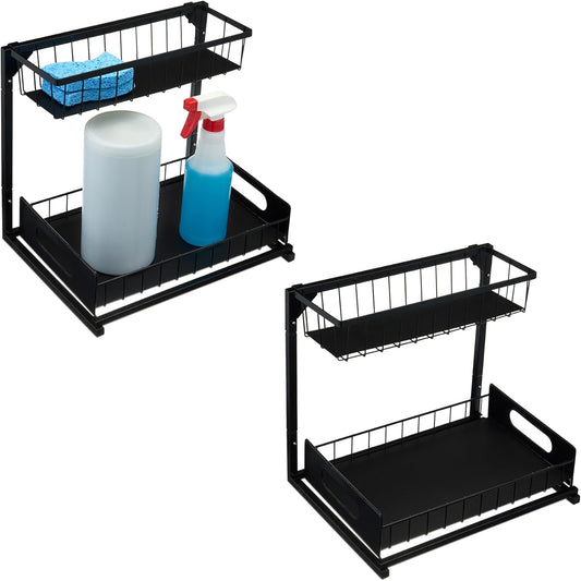 L-Shape Under Sink Storage Pull Out Cabinet Organizer, Black