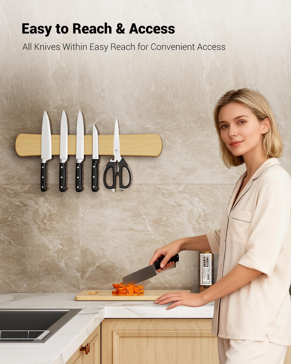 Magnetic Knife Holder for Wall, 16 Inch Bamboo Knife Strip with Strong Magnetism
