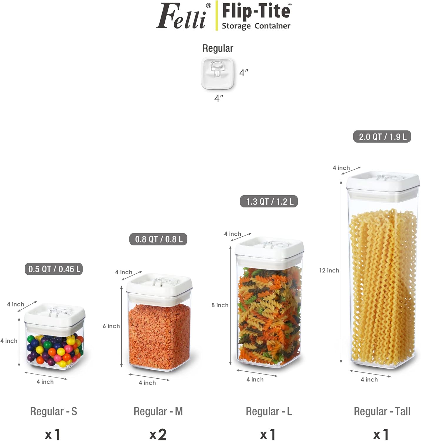Flip Tite Storage Container with Lid 4" Airtight Ring Seal Top