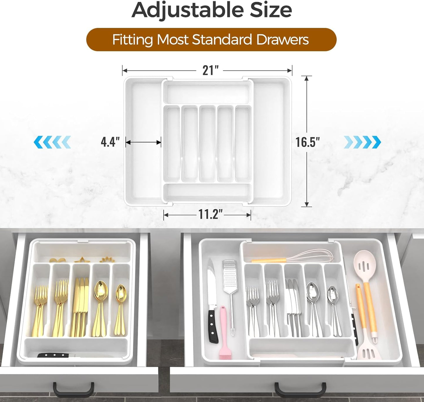 Extra Large Expandable Silverware Organizer, BPA-Free Food-Safe Cutlery Flatware Organizer