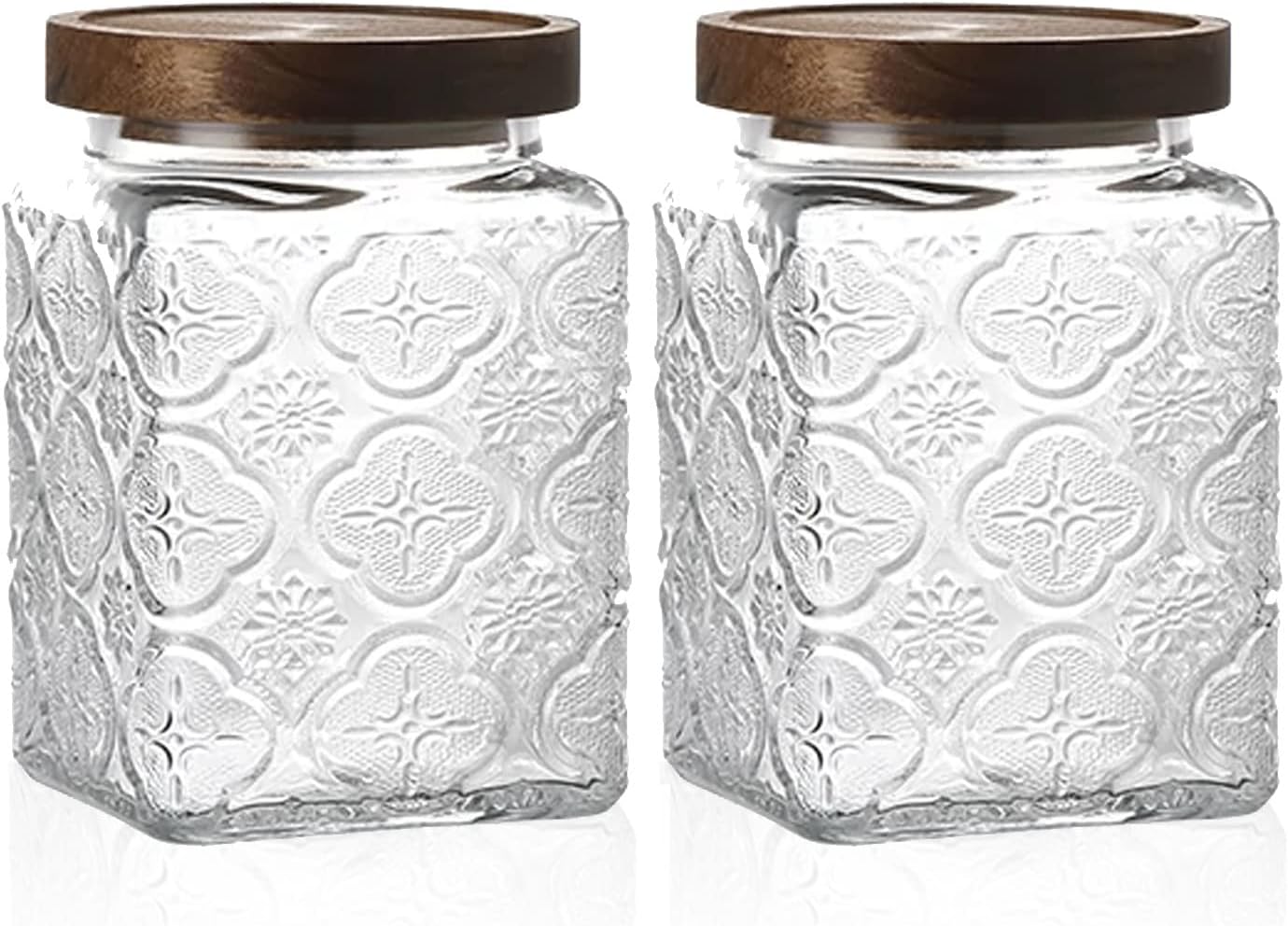 Vintage Glass Airtight Storage Jar Set of 2, With Airtight Wood Lid