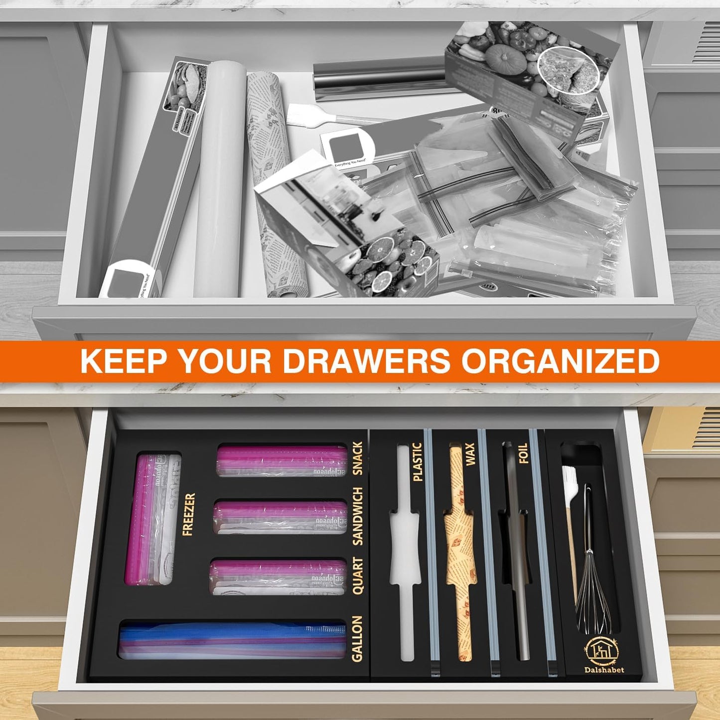 9 IN1 Bamboo Storage Bag Drawer Organizer with Cutter