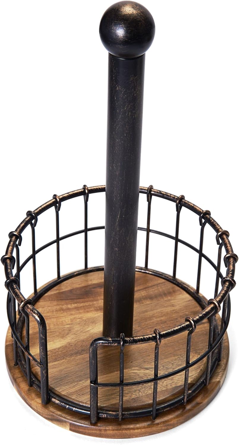 Anvil Wire And Acacia Wood Paper Towel Holder, 13.25-Inch, Antique Black