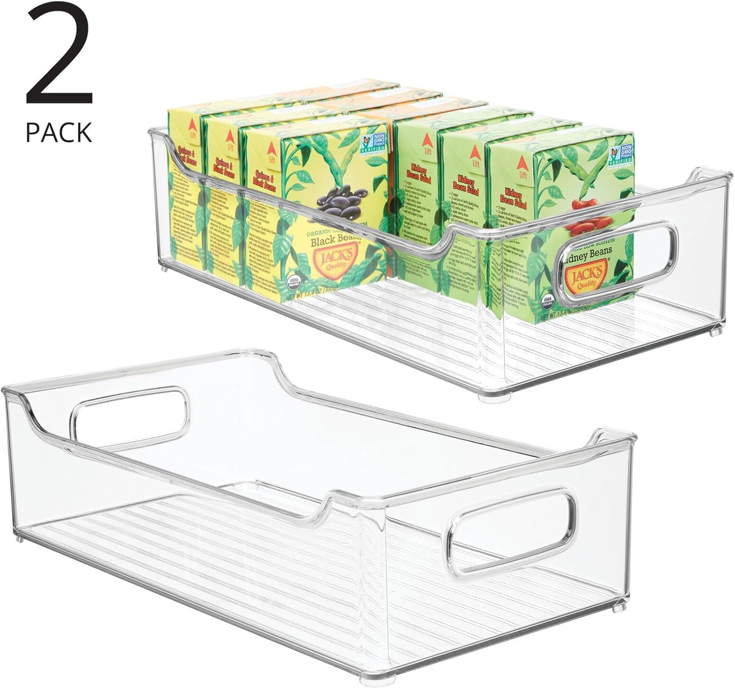 Wide Plastic Kitchen Storage Container Bins with Handles -Organization in Pantry, Cabinet