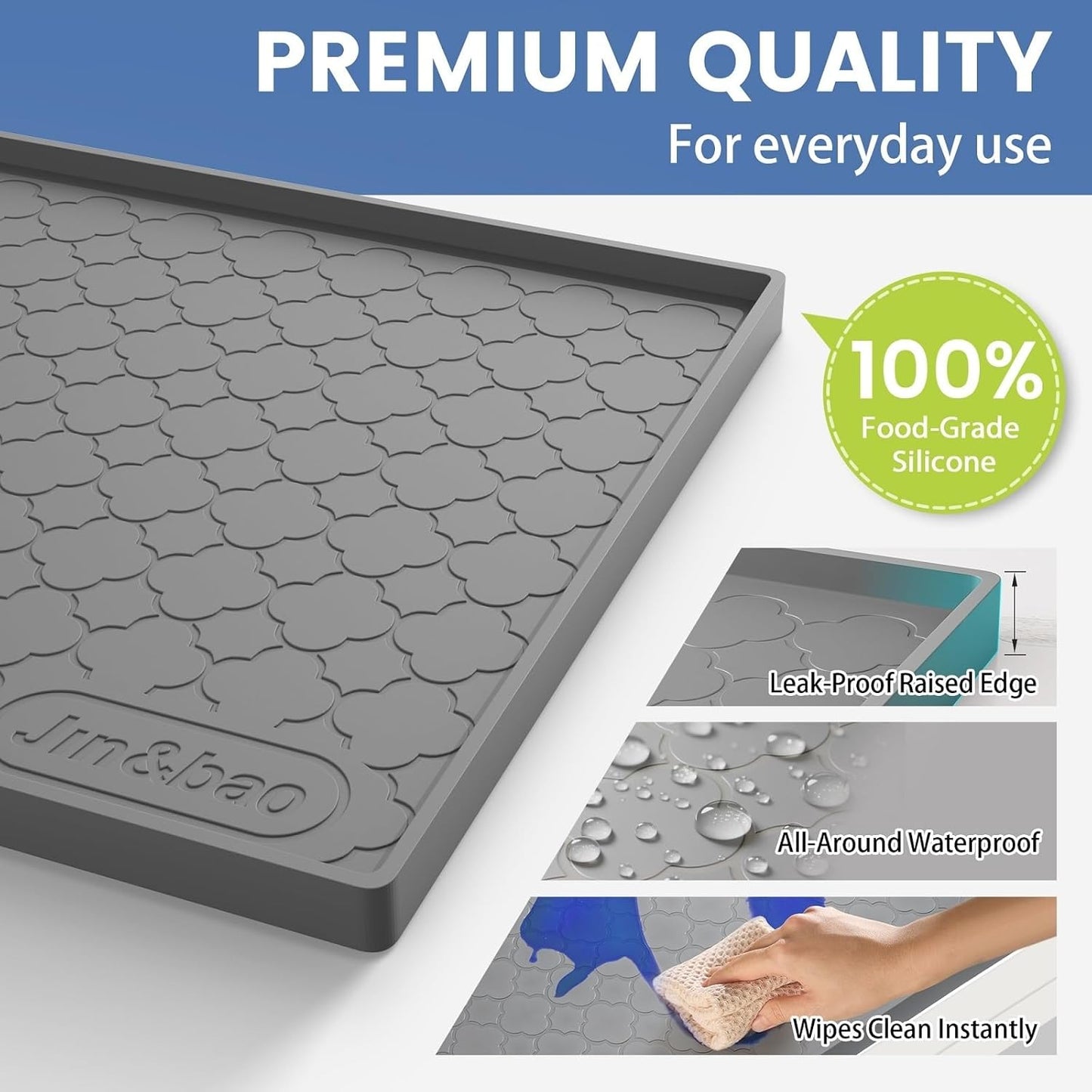 Waterproof Under Sink Mat 34" x 22", Thick Silicone Mat Cabinet Protector for Kitchen and Bathroom