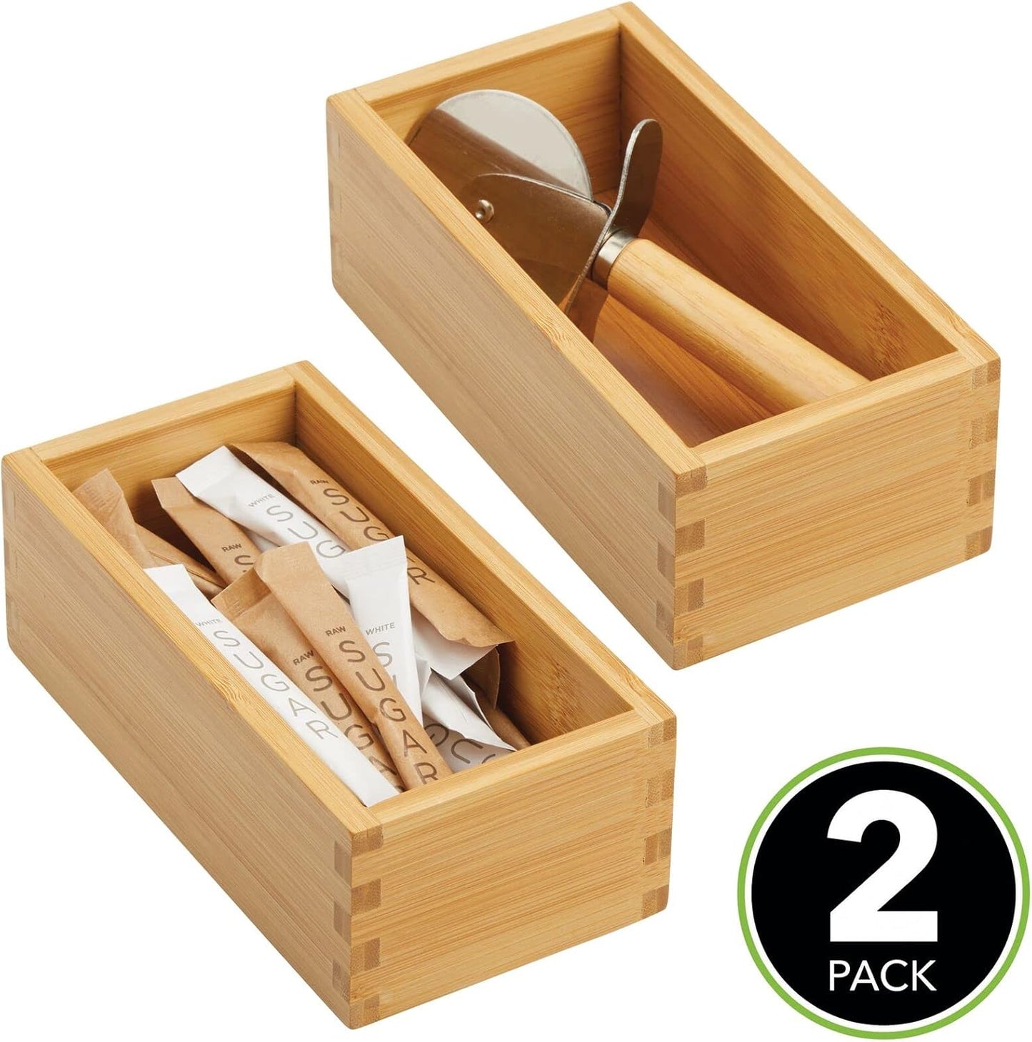 Bamboo Storage Bin Container, Drawer Organizer Crate Boxes for Kitchen Pantry Cabinet, Shelf