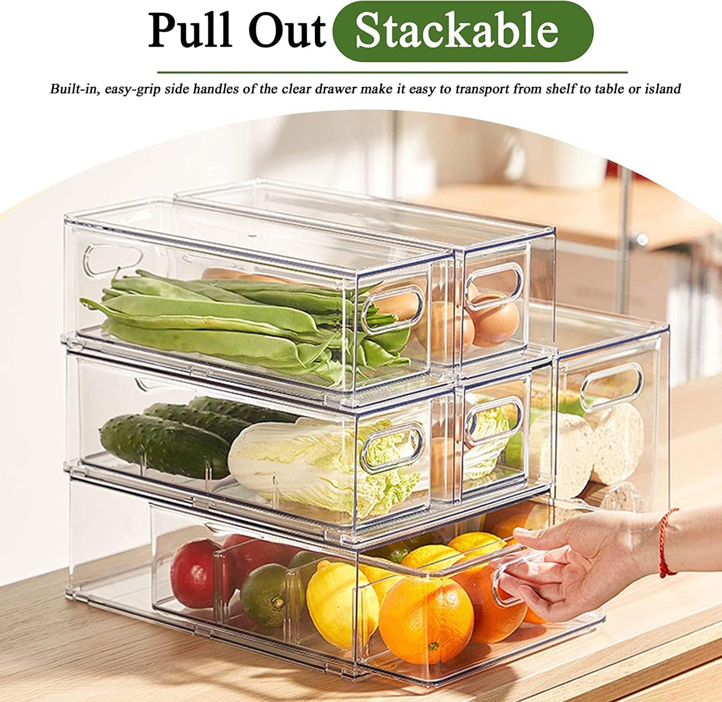 3 Pack Fridge Organizer and Storage,Clear Storge Bins with Pull-out Drawer