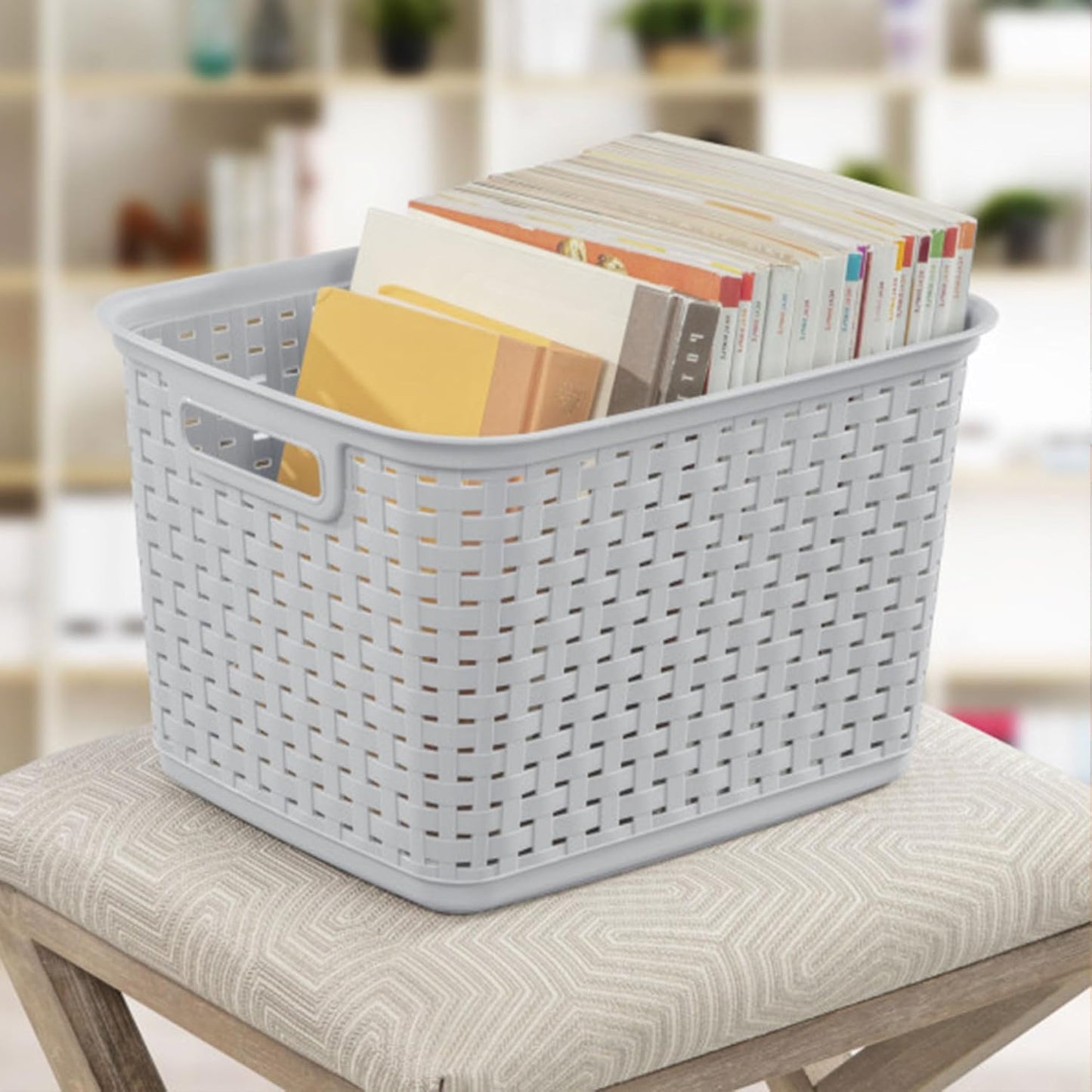 6-Pack Tall Weave Basket, Woven Plastic Storage Baskets for Organization
