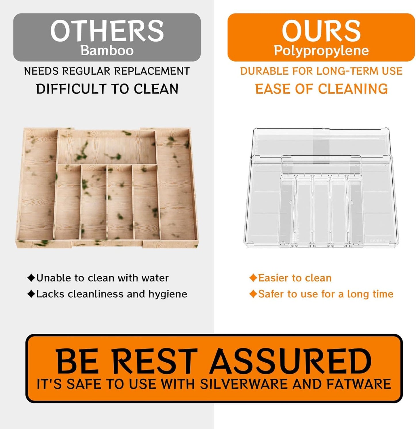 Clear Expandable Silverware Drawer Organizer - Adjust From 11'' to 22''