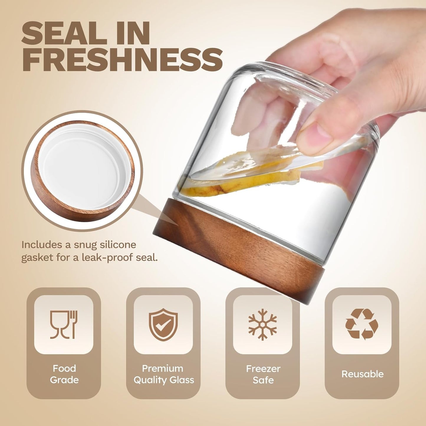 10 oz Small Glass Jars with Lids, Glass Container with Acacia Wood Airtight Lid
