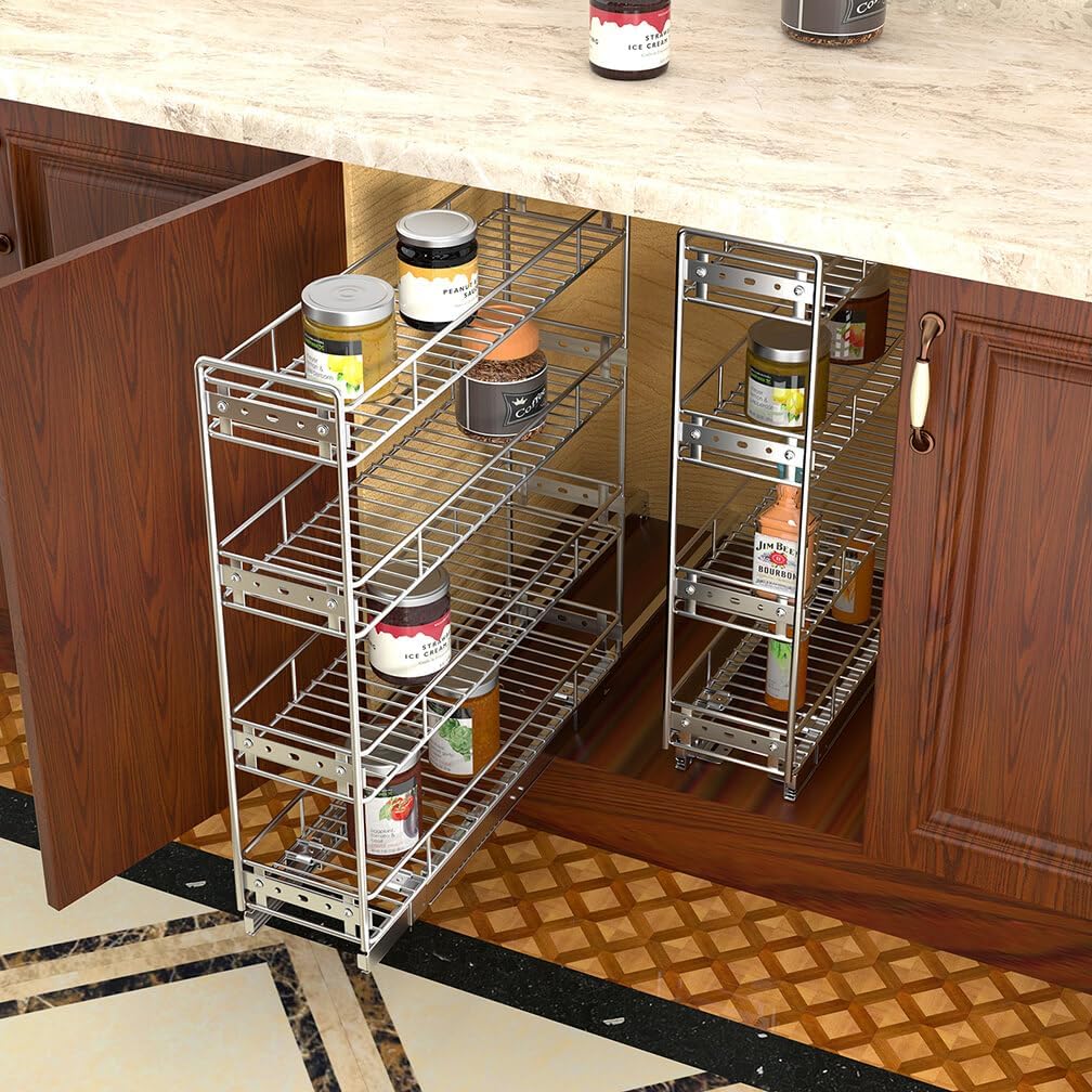 4-Tier Pull Out Kitchen Cabinet Spice Rack Holder Shelves (5" W x 21" D)