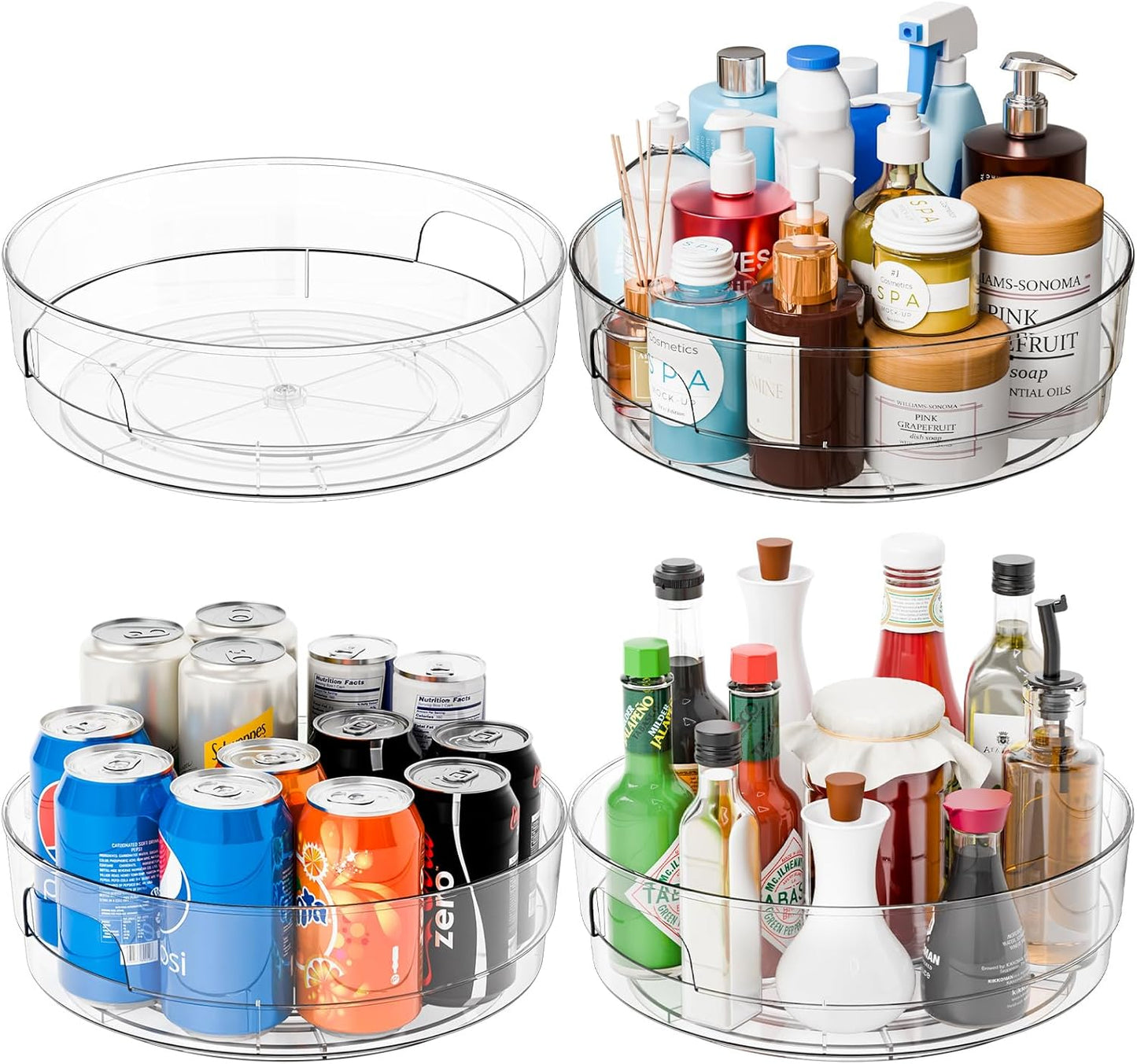 4 Pack 12" W Clear Acrylic Lazy Susan Turntable for Cabinet,Refrigerator,Pantry and Kitchen