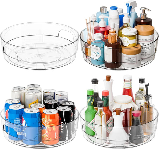 4 Pack 12" W Clear Acrylic Lazy Susan Turntable for Cabinet,Refrigerator,Pantry and Kitchen