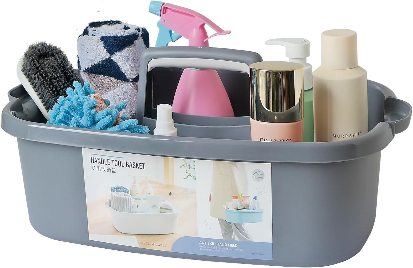 Large Plastic Cleaning Supply Caddy with Handle, Portable Cleaning Tool Storage Tote for Dorm