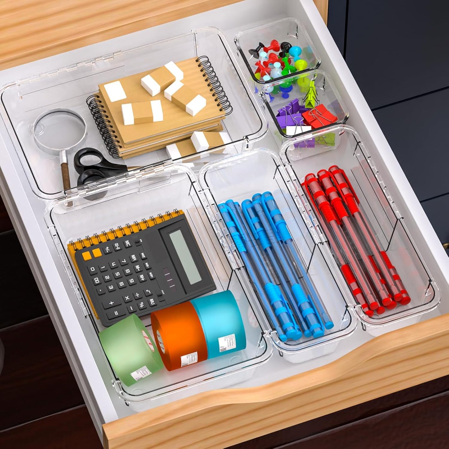 14 Pcs Clear Drawer Organizer, Adjustable Drawer Storage Box, 3-Size Desk Drawer Organizer