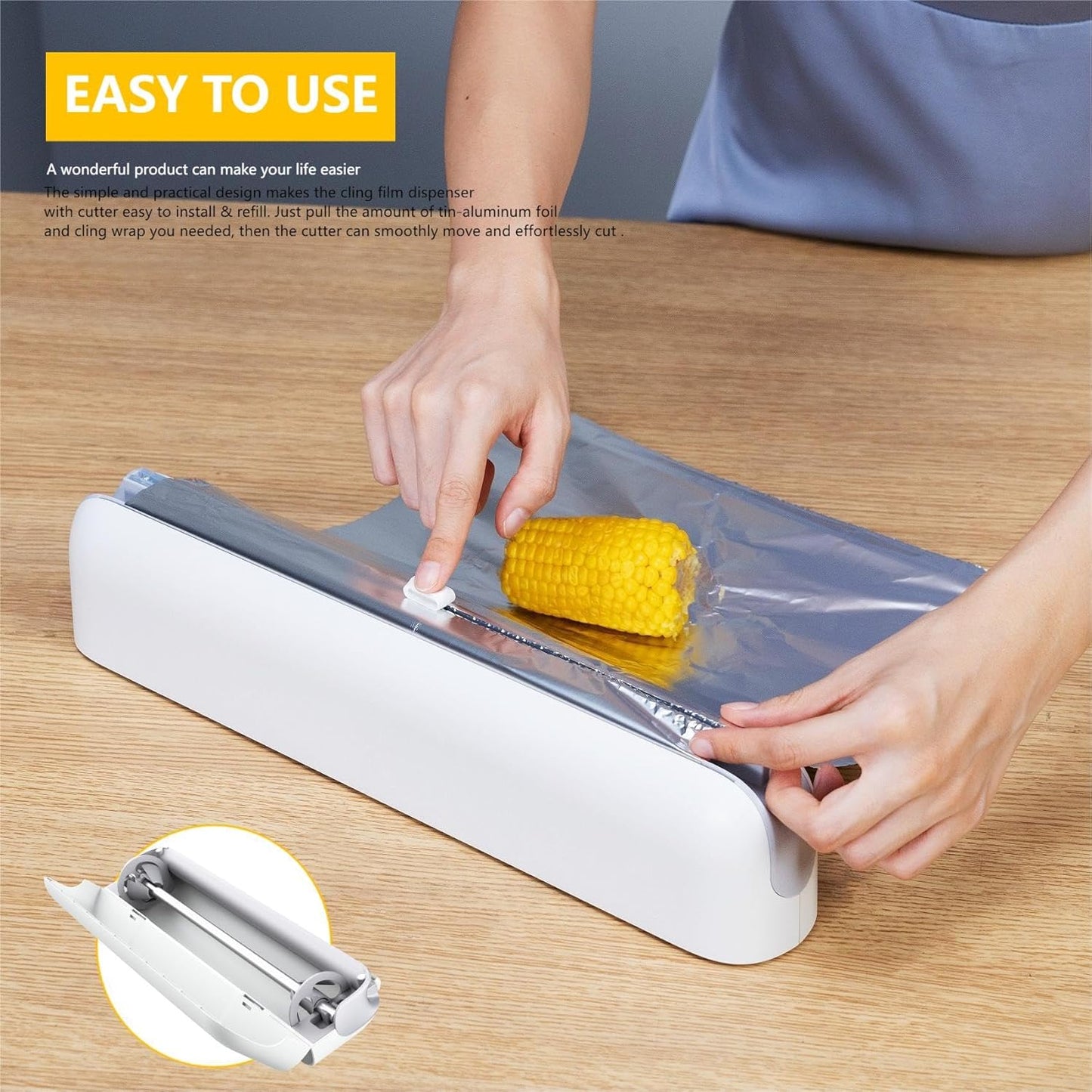 Aluminum Foil & Plastic Wrap Dispenser with Cutter - Easy One-Hand Operation