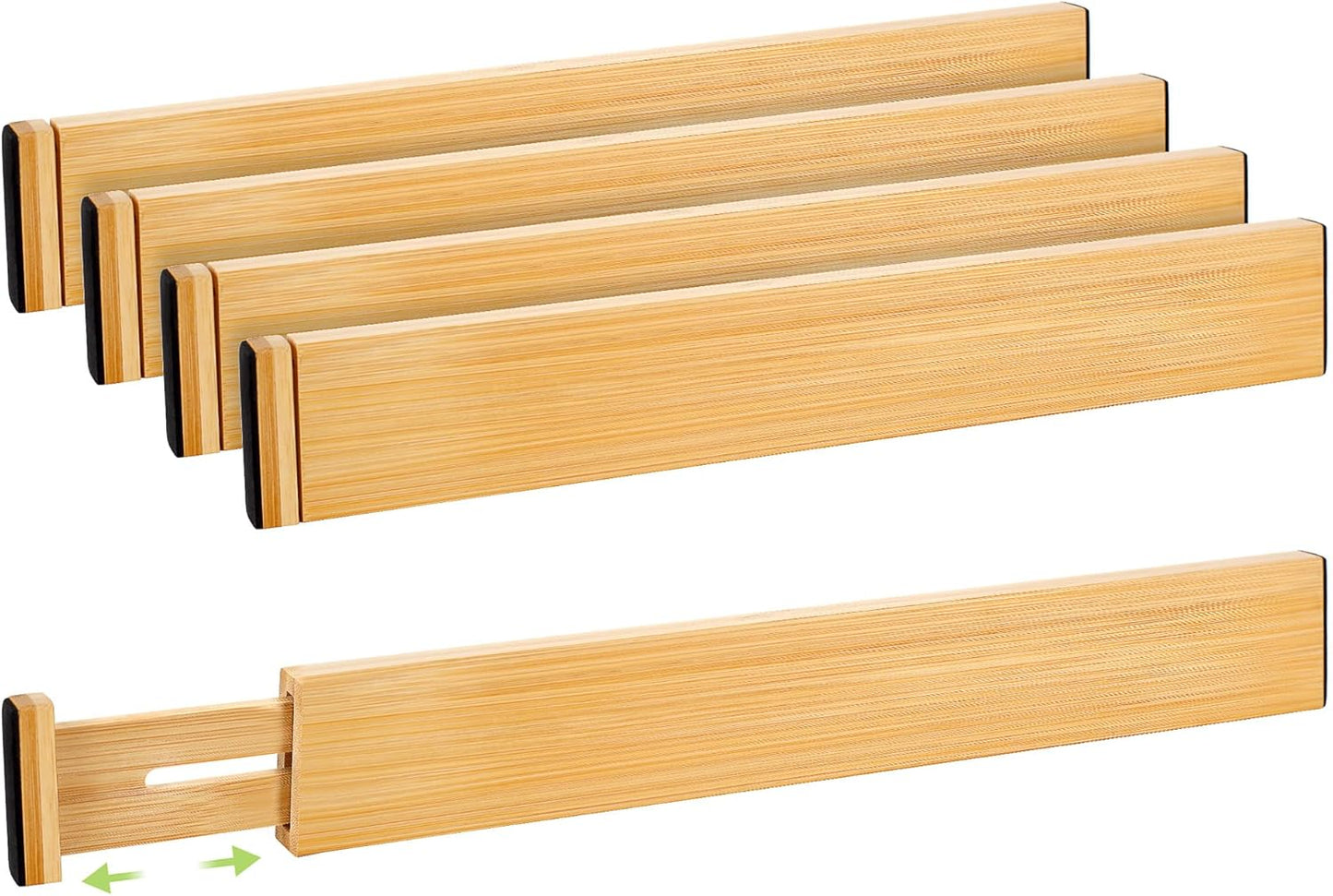 Drawer Divider, Adjustable Bamboo Kitchen Drawer Organizer, Spring Loaded Drawer Organizer