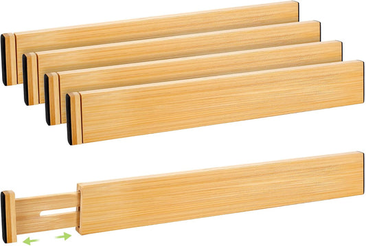 Drawer Divider, Adjustable Bamboo Kitchen Drawer Organizer, Spring Loaded Drawer Organizer
