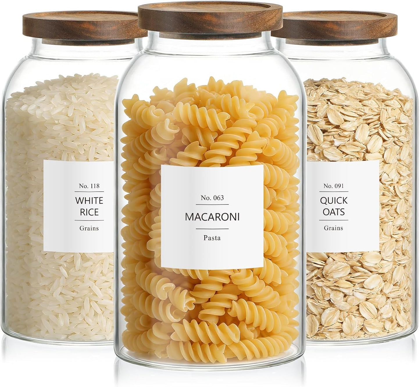 88oz Large Glass Storage Jars with Airtight Acacia Lid and 126 Kitchen Pantry Labels Set of 3