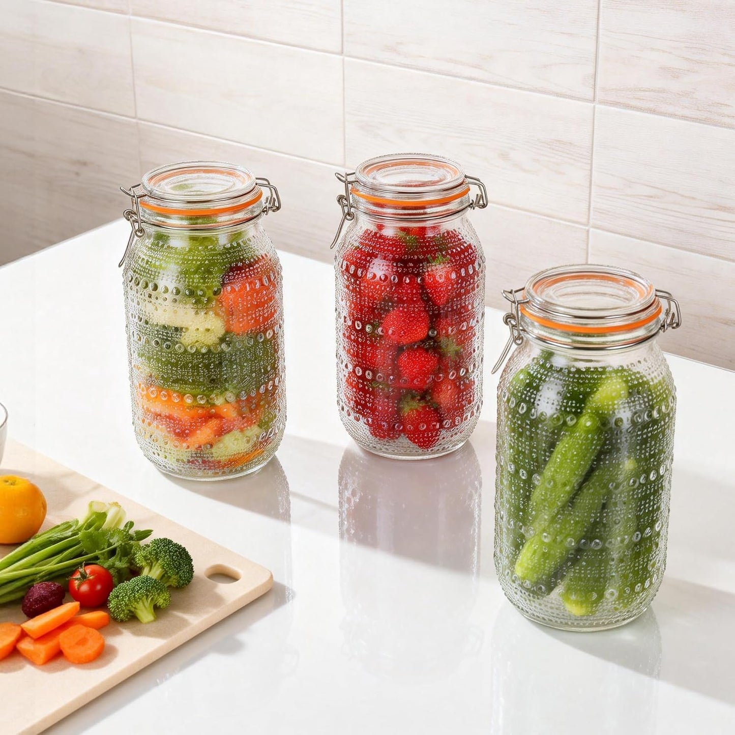 64 Oz Glass Mason Jars with Airtight Lids3 Pack