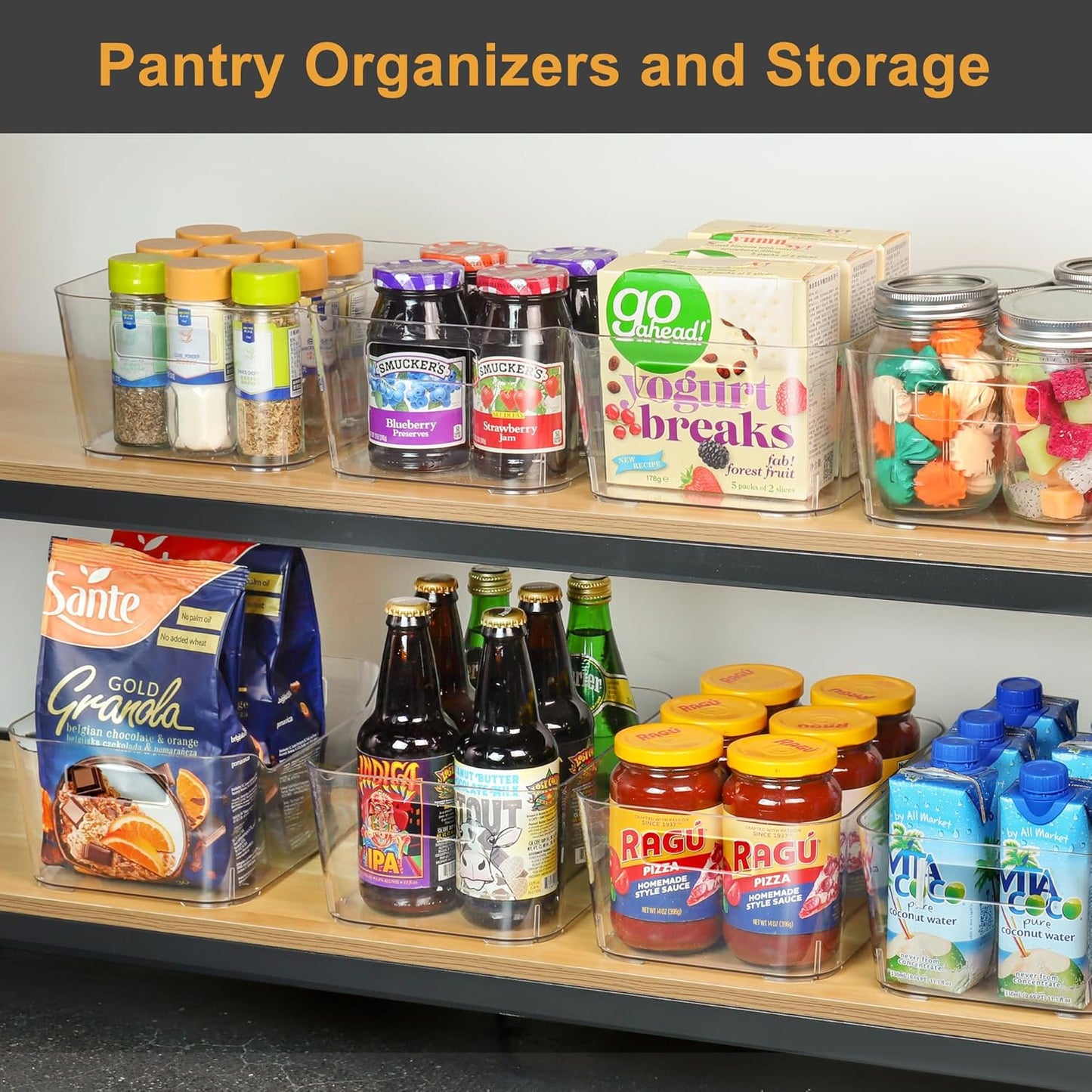 12 Pack Plastic Storage Bins, Clear Pantry Organizers and Storage