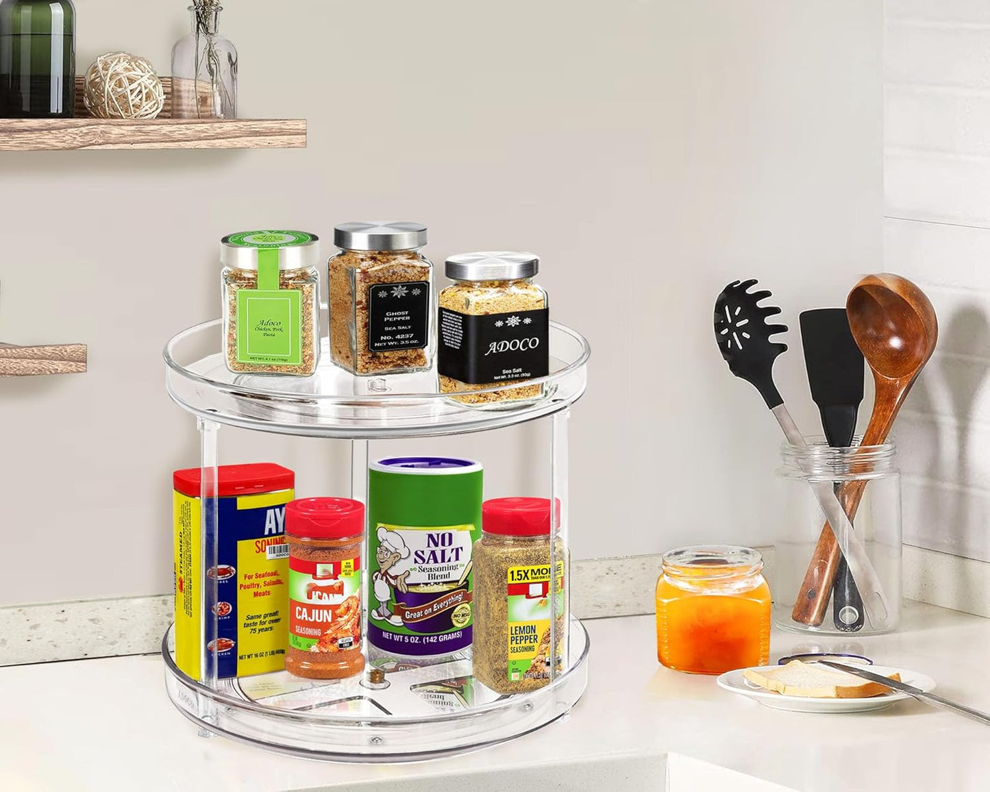 2 Tier Lazy Susan Bathroom Organizer, 9.25Inch Clear 360 Rotating Makeup Organizer for Vanity