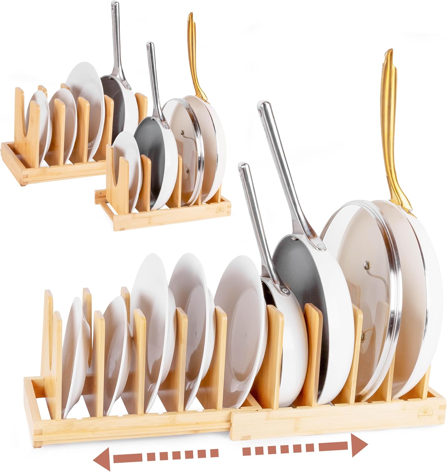 Pot and Pan Organizer for Under Cabinet – Bamboo Pot Lid Organizer for Cabinet with Magnetic Lock